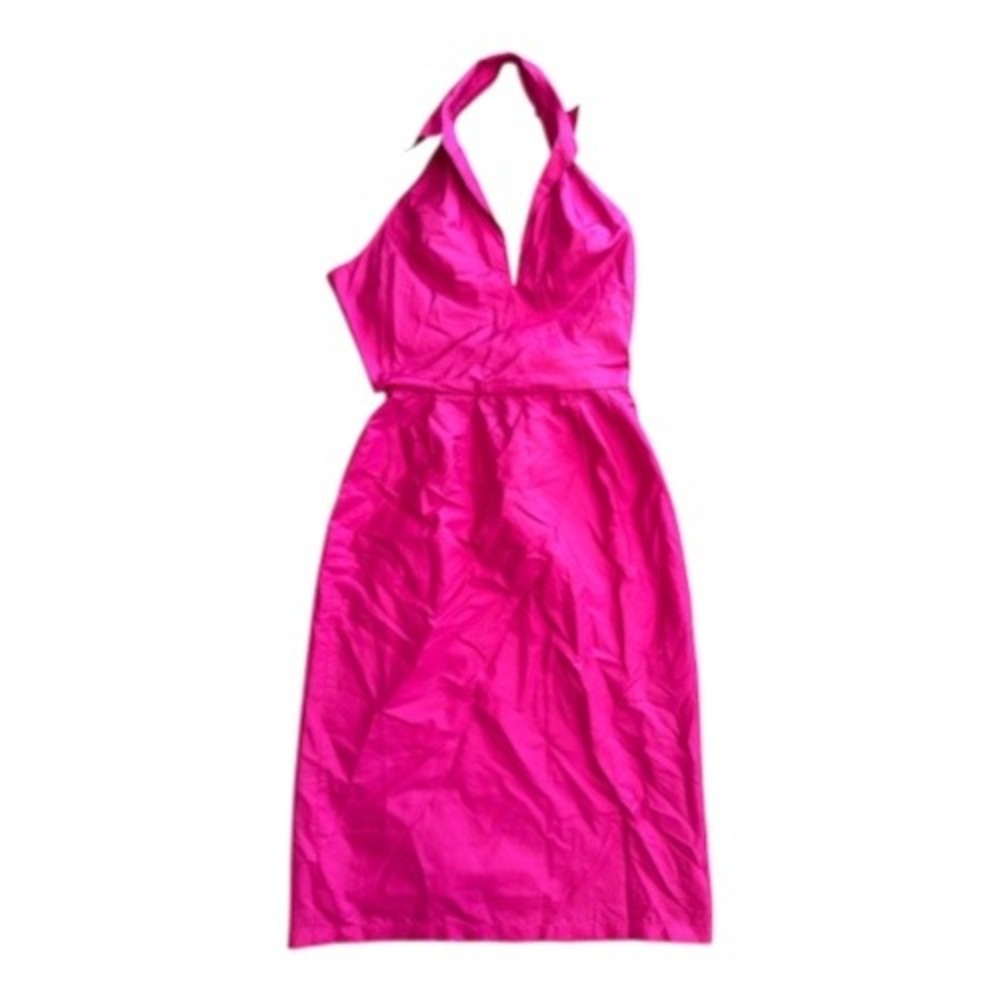 Moda International Hot Pink 100% Silk Halter Wrap Midi Dress Size 4